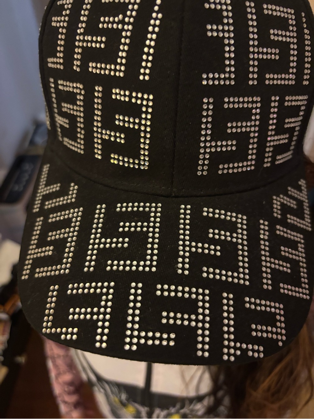 Fendi Black Baseball Cap with Silver Stud Logo